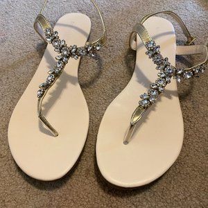 Gold Paula Thong Sandal with Rhinestones